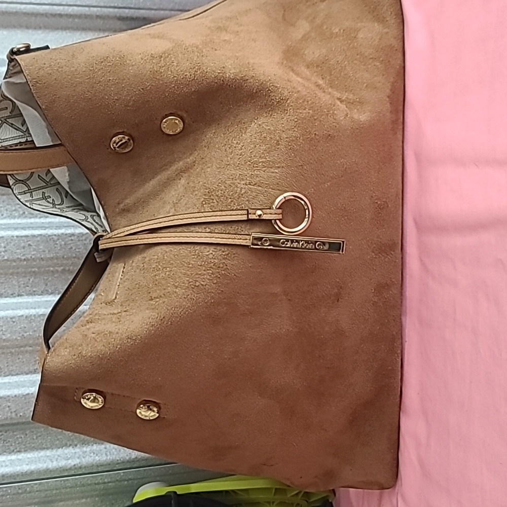 Calvin Klein Brown Suede Tote with Gold Details